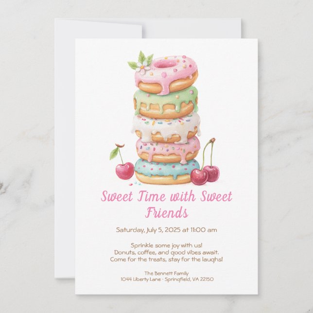 Sweet Celebration Invite – Colourful Doughnuts Par (Front)
