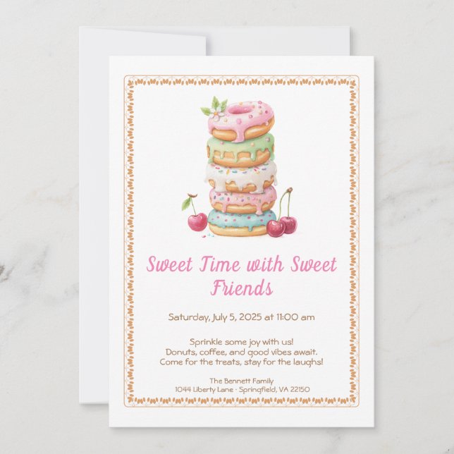 Sweet Celebration Invite – Colourful Doughnuts Par (Front)