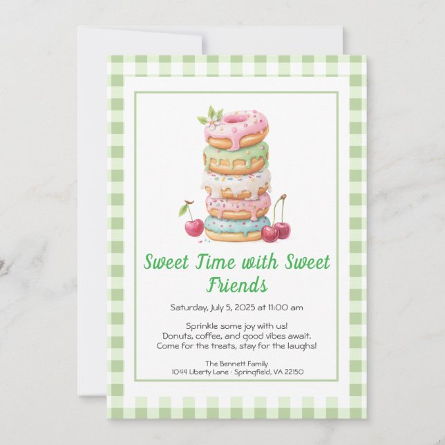 Sweet Celebration Invite – Colourful Doughnuts Par (Front)