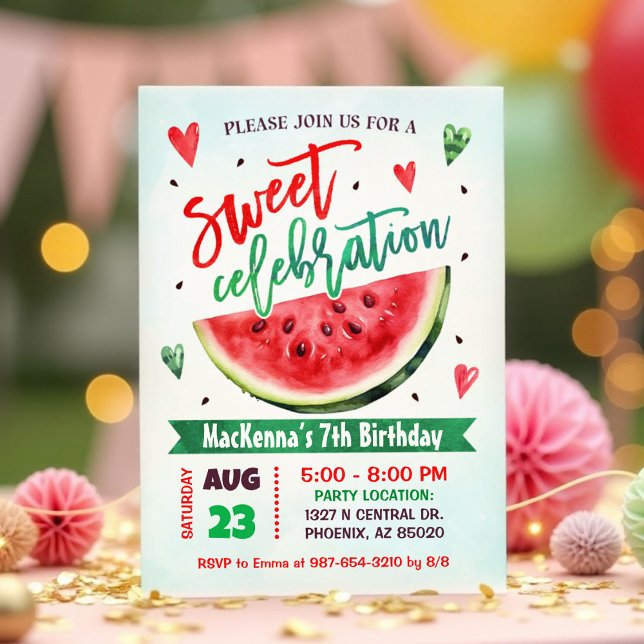 Sweet Celebration Watermelon Birthday Party Invitation (Creator Uploaded)