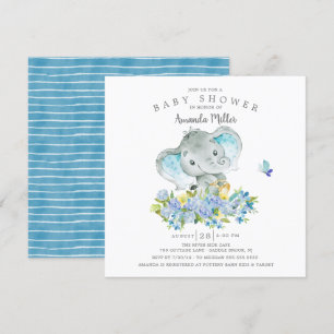 Sweet Cheerful Elephant Baby Boy Shower Invitation