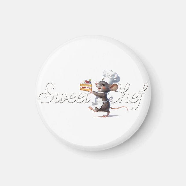 "Sweet Chef" Mouse Logo Illustration Magnet (Front)