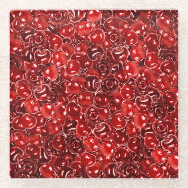 Sweet Cherries Glass Coaster (Front)