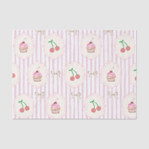 Sweet cherries Pink background Pastel girly retro Tissue Paper