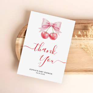 Sweet Cherry Baby Shower Minimalist Script Thank You Card