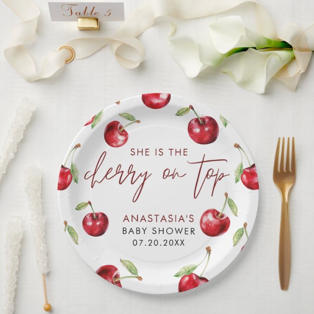 Sweet Cherry Baby Shower Paper Plate (Wedding)