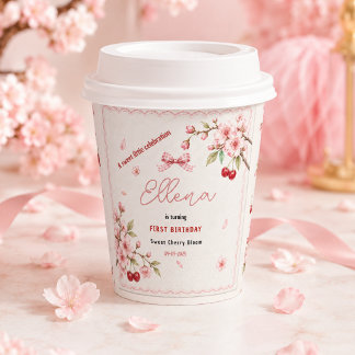 Sweet Cherry Blossom 1st Birthday girl Party Paper Cups