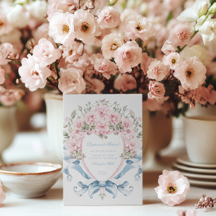 Sweet Cherry Blossom Crest   Monogram Wedding Invitation