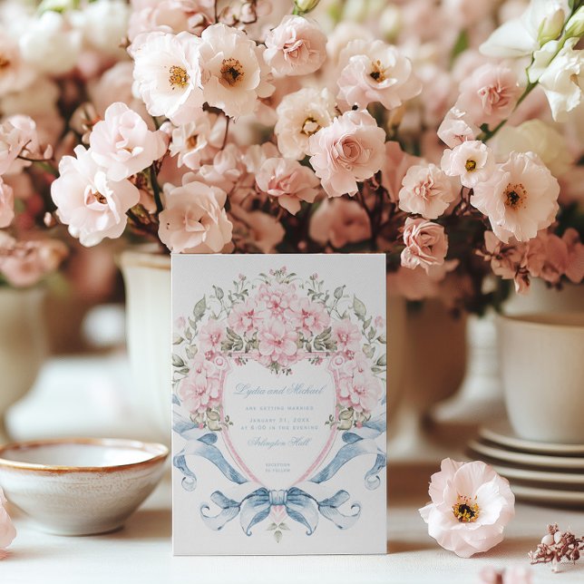 Sweet Cherry Blossom Crest | Monogram Wedding Invitation (Creator Uploaded)