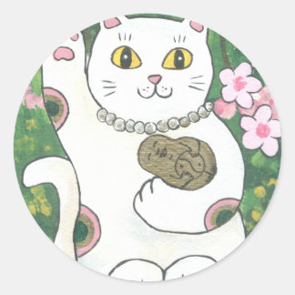 Sweet Cherry Blossom Neko Classic Round Sticker