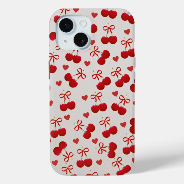 Sweet Cherry Bow iPhone 15 Case 🍒 (Back)