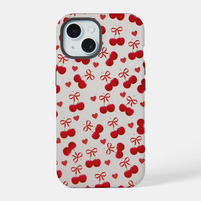 Sweet Cherry Bow iPhone 15 Case 🍒 (Back)