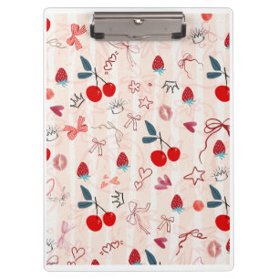 Sweet Cherry Bows and Stars Aesthetic Design Clipboard