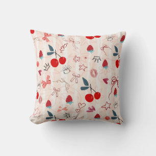 Sweet Cherry Bows and Stars Aesthetic Design Throw Pillow