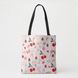 Sweet Cherry Bows and Stars Aesthetic Design Tote Bag