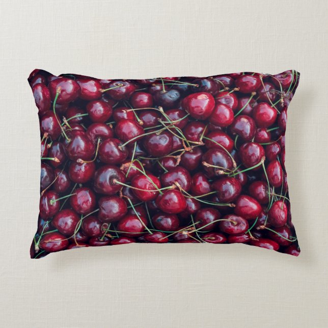 Sweet cherry close up top view background accent pillow (Front)