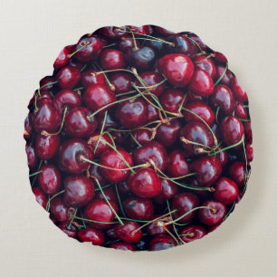 Sweet cherry close up top view background round pillow