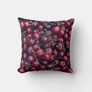 Sweet cherry close up top view background throw pillow