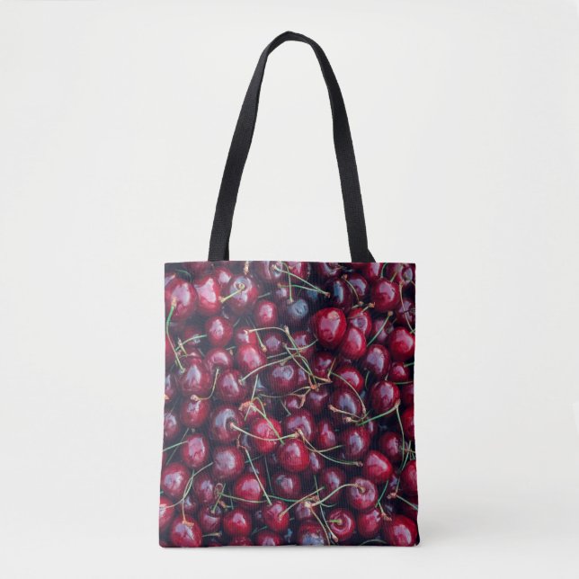 Sweet cherry close up top view background tote bag (Front)