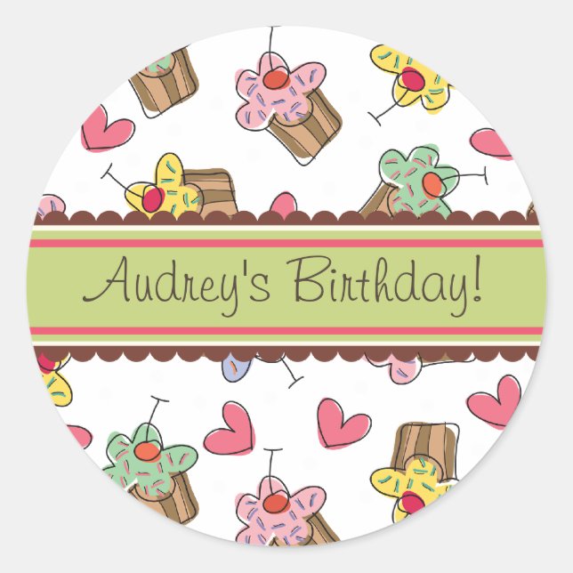 Sweet Cherry Cupcakes Birthday Gift Label Sticker (Front)