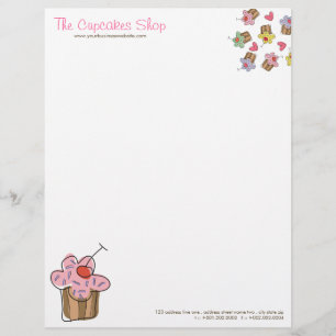 Sweet Cherry Cupcakes Confectionery Bakery Cute Letterhead