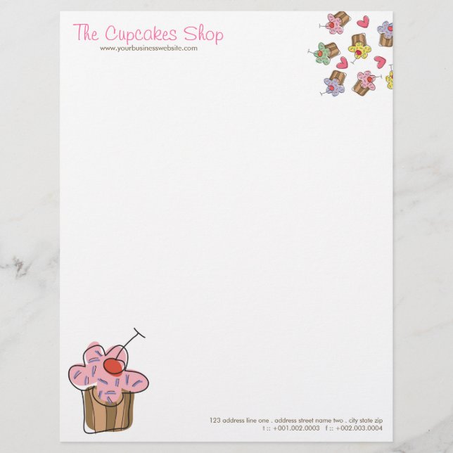 Sweet Cherry Cupcakes Confectionery Bakery Cute Letterhead (Front)
