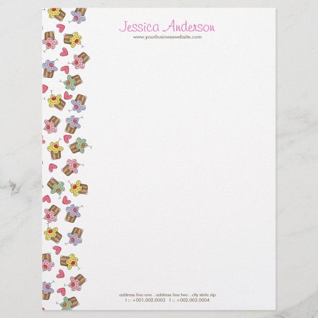 Sweet Cherry Cupcakes Confectionery Bakery Cute Letterhead (Front)