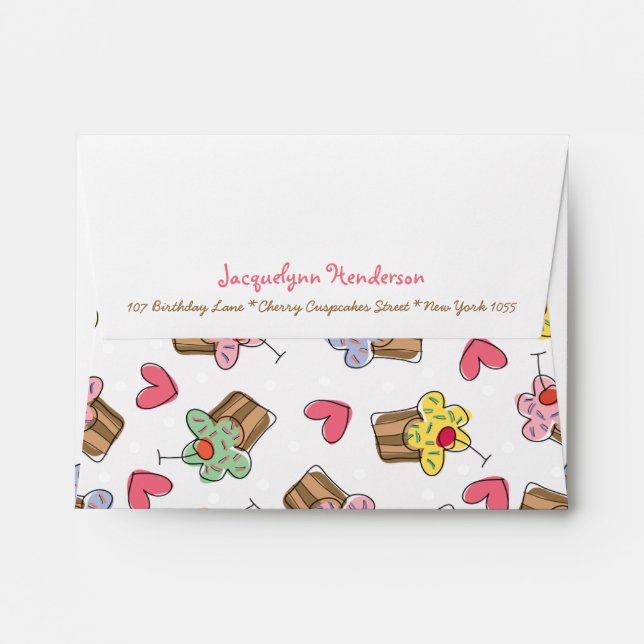 Sweet Cherry Cupcakes Kids Birthday Cute Envelope (Back (Top Flap))