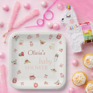 Sweet Cherry Dessert Watercolor Baby Shower Paper Plate