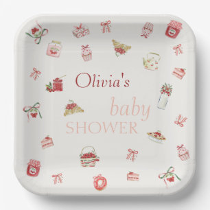 Sweet Cherry Dessert Watercolor Baby Shower Paper Plate