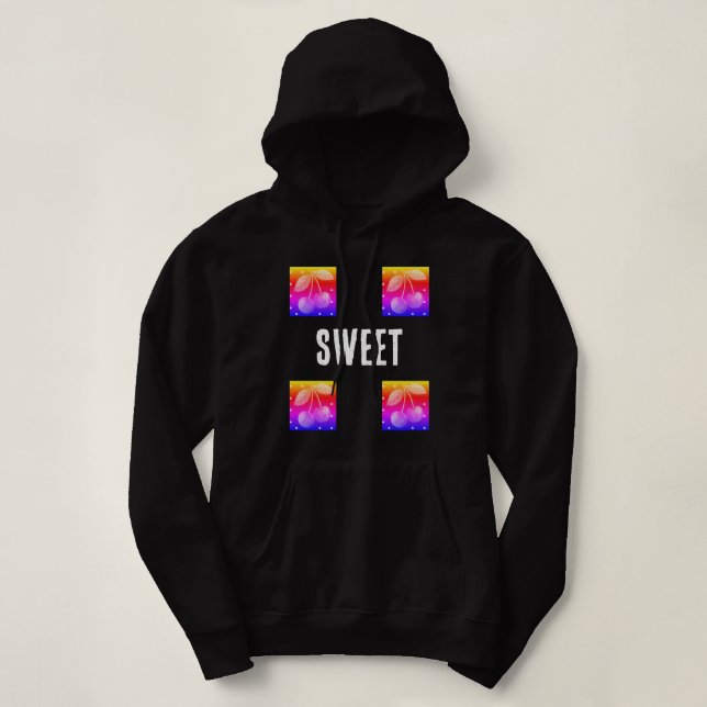 Sweet Cherry Gradient Black Hoodie (Design Front)