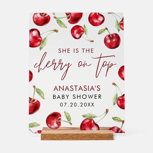 Sweet Cherry on Top Baby Shower  Acrylic Sign (Front)
