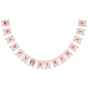 Sweet Cherry on Top Birthday Invitation Pink Girl Bunting Flags