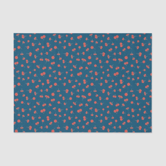 Sweet Cherry Pattern on Dark Blue Tissue Paper (Front)