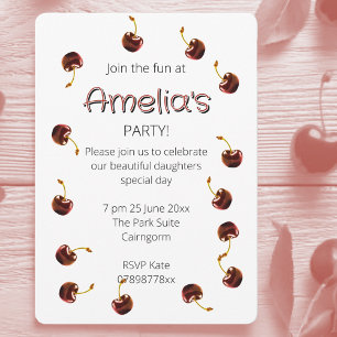 Sweet Cherry Personalized Birthday Party Invitation