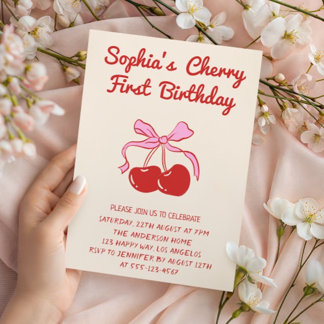 Sweet Cherry Theme 1st Birthday Party Invitation (Creator Uploaded)