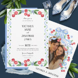 Sweet Cherry Watercolor Photo Wedding Invitation<br><div class="desc">Sweet cherries & blue watercolor frame in a simple design.  Add your photo on reverse with names to customize.  A perfect invitation for spring or summer wedding.  Absolutely adorable.  100% customer satisfaction every day at Zazzle. Template</div>