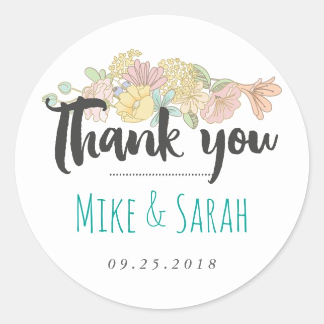 Sweet Chic Spring Flower Wreath Thank You Sticker (Front)