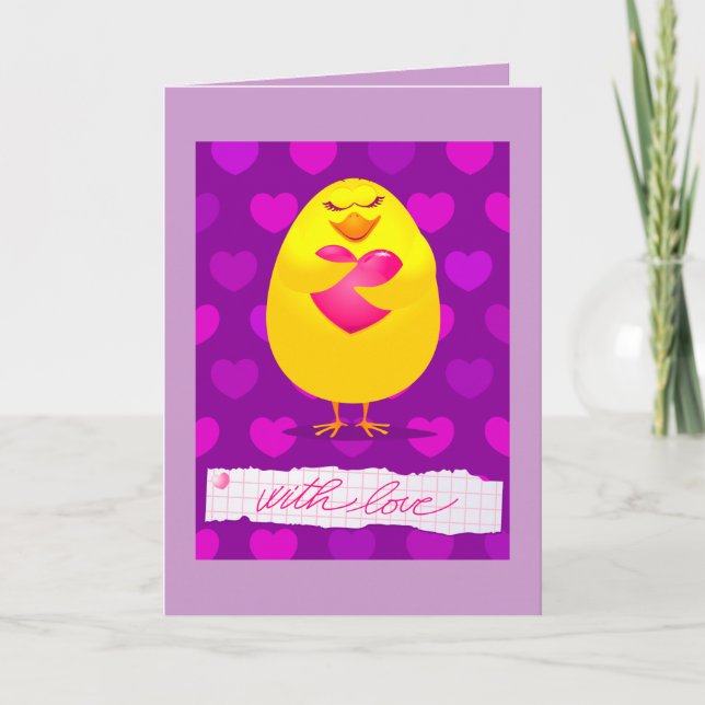 Sweet chick en amour avec message, carte de voeux (Devant)
