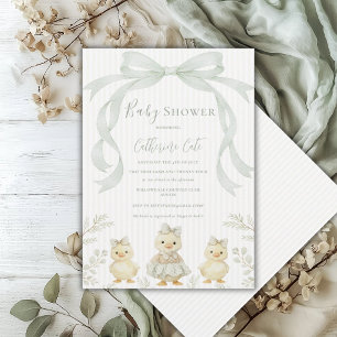 Sweet Chicks Sage Green Ribbon Vintage Baby Shower Invitation