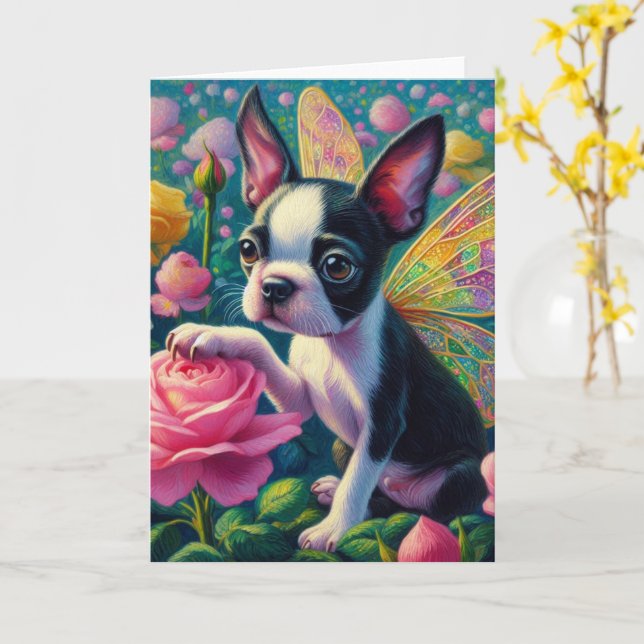 Sweet Chien Fairy Roses Toutes les Occasions Carte (Fleur jaune)
