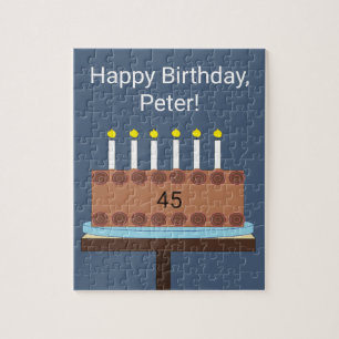 Sweet, Chocolate Birthday Cake: blue-gray Jigsaw Puzzle