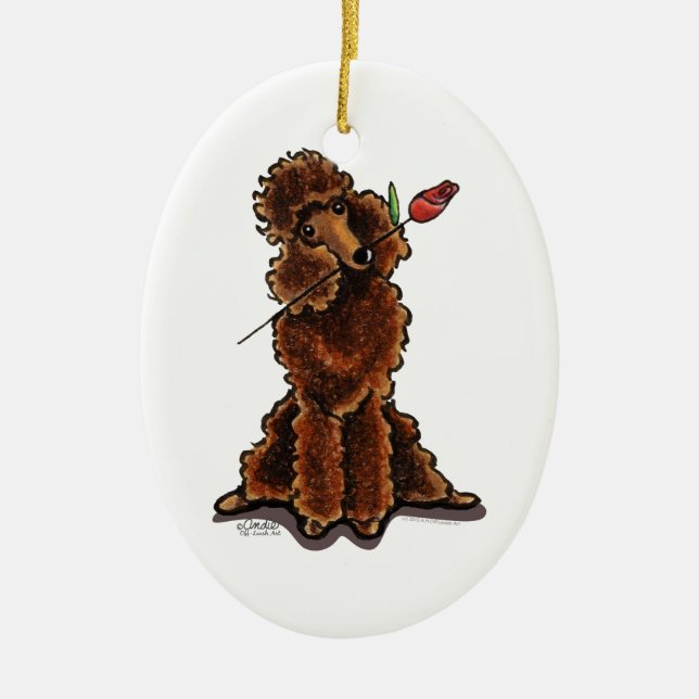 Sweet Chocolate Poodle Valentines Ceramic Ornament (Front)