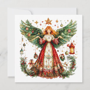 Sweet Christmas Angel with Christmas gifts & toys Holiday Card