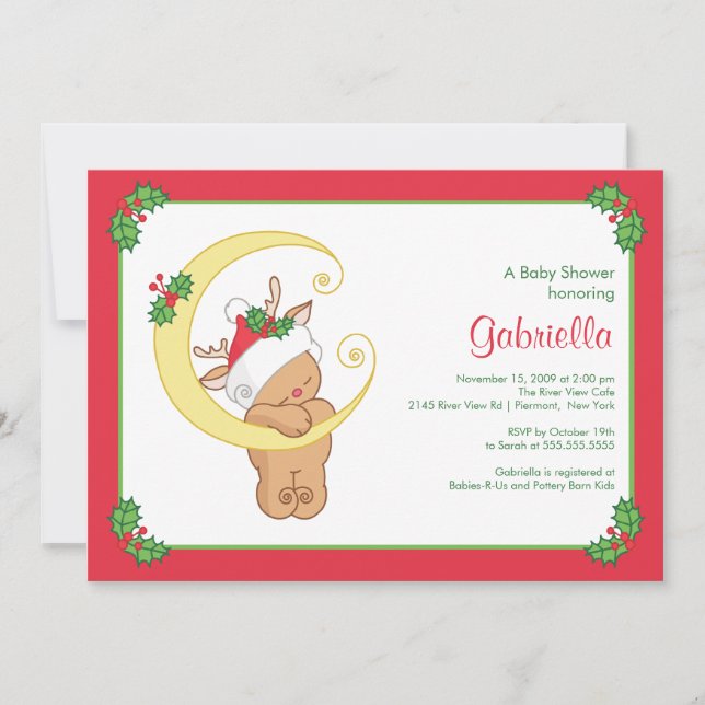 Sweet Christmas Baby Shower Invitation Baby Deer (Front)