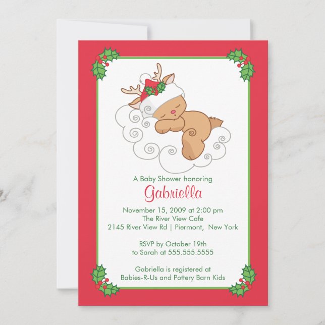 Sweet Christmas Baby Shower Invitation Baby Deer (Front)