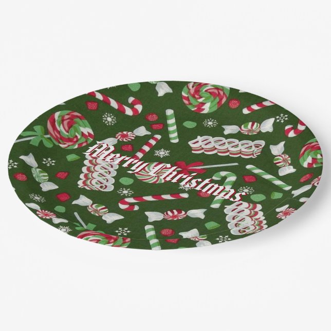 Sweet Christmas Candy Pattern Paper Plates 2 (Angled)