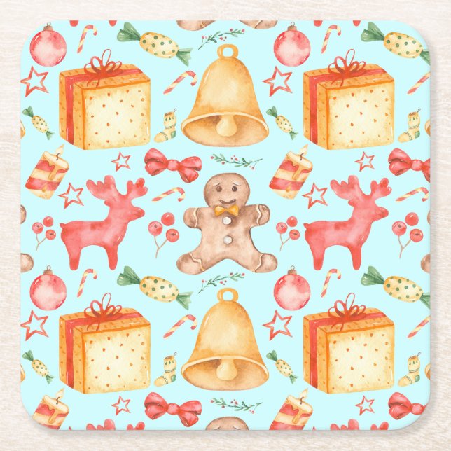 Sweet Christmas Cookies and Candies           Square Paper Coaster (Front)