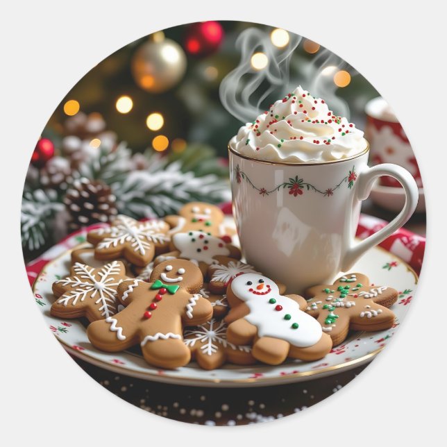 Sweet Christmas Cookies and Hot Cocoa Classic Round Sticker (Front)