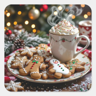 Sweet Christmas Cookies and Hot Cocoa Square Sticker